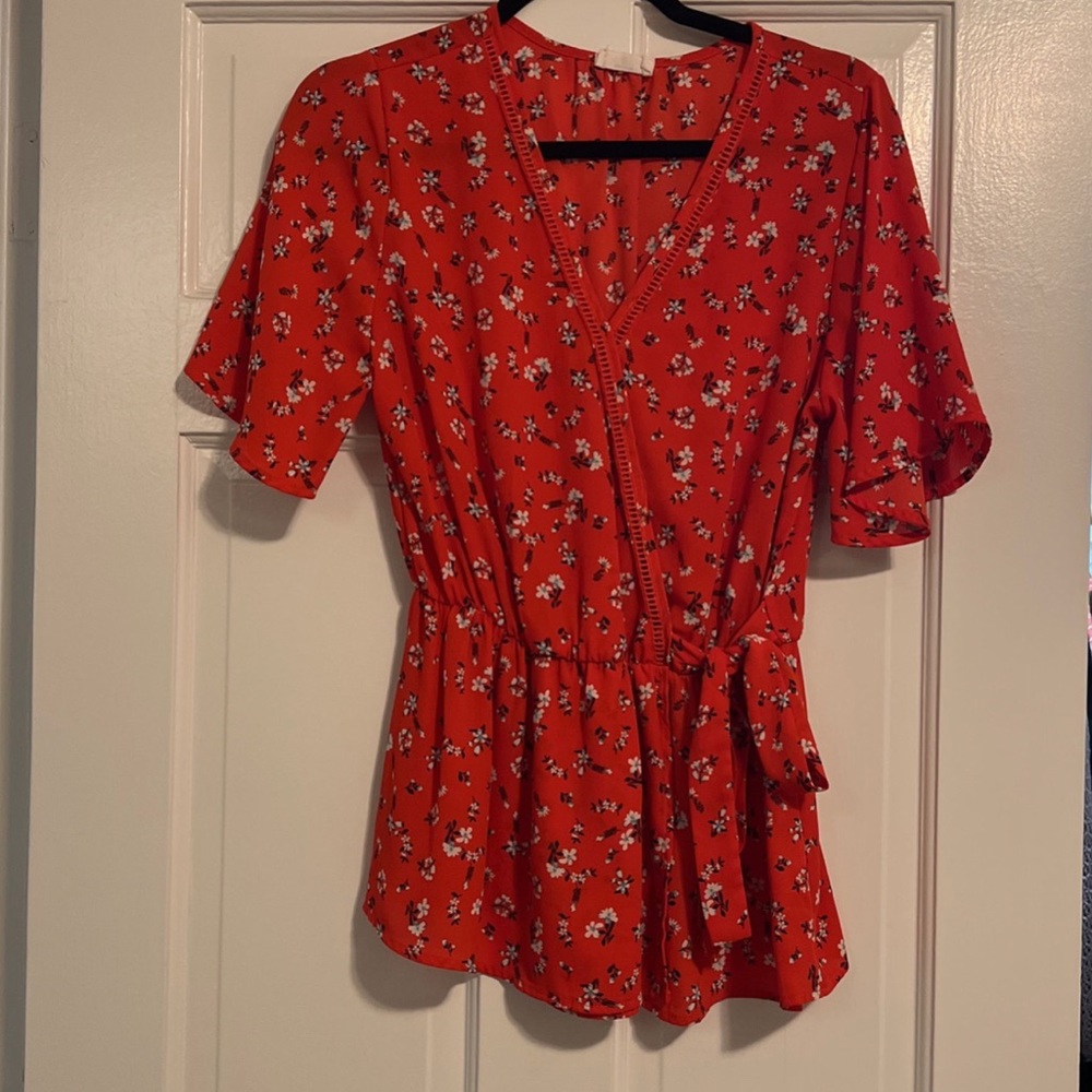 Red, Floral Blouse, size M